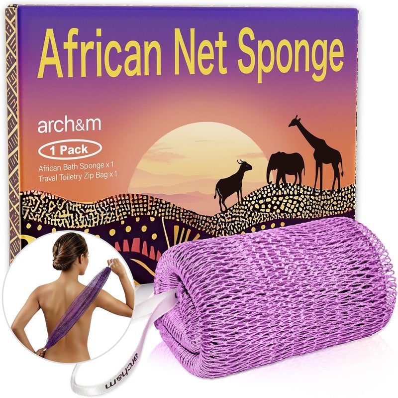 ARCH&M African Exfoliating Net Sponge Afroscrub - Authentic African Net Sponge with Knots Exfoliating Wash Cloths for Body Scrubber Back Scrub Exfoliator for Shower Bath Accessories Lavender by - Image 1